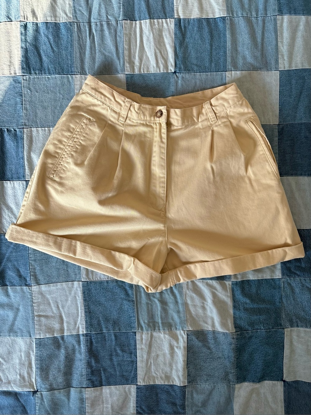 Vintage Butter Yellow High Waisted Pleated Cotton Shorts